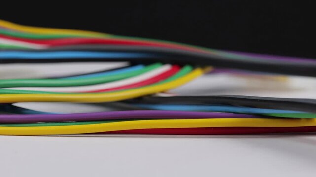 Color insulated copper electrical wiring wires for electrical switchboard assembly. 