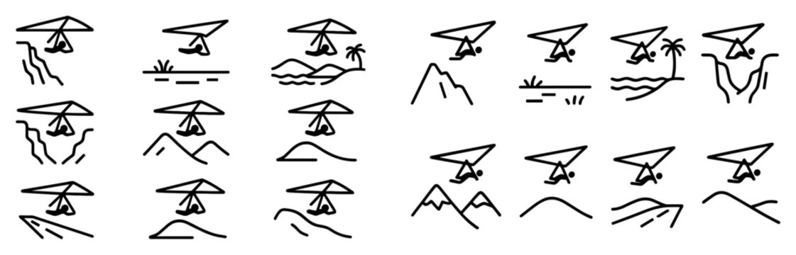 Travel icons with plane mountain wave outline
