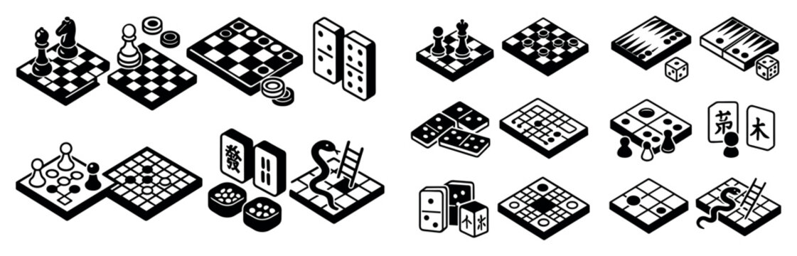 Board game icons with chess domino tile outline