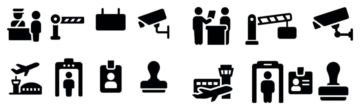 Security icons with scanner camera barrier minimal