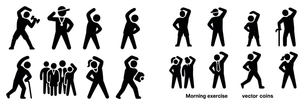 Fitness icons with person group elder silhouette