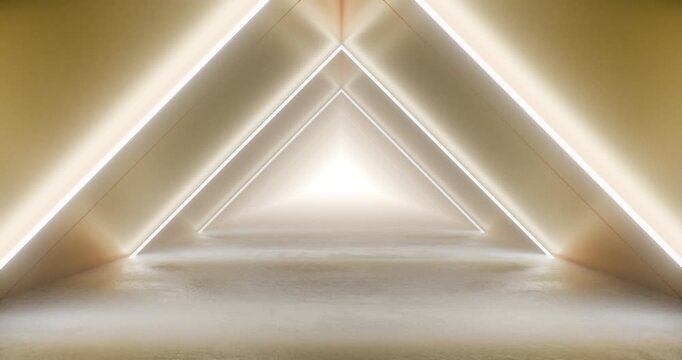 Futuristic glowing triangular light tunnel corridor looping animation