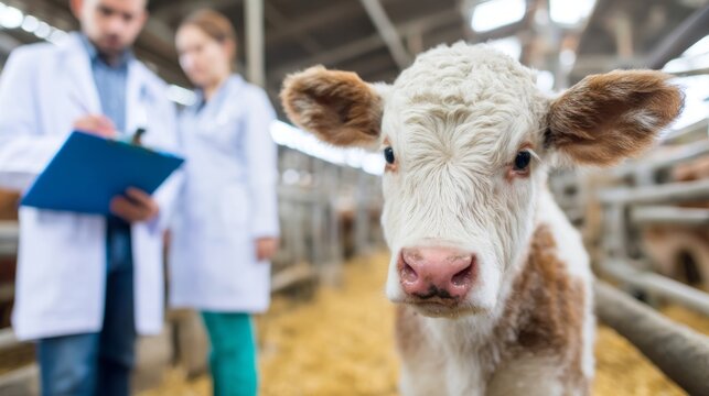 Veterinarians Inspecting a Dairy Cow Inside a Farm Setting with Care