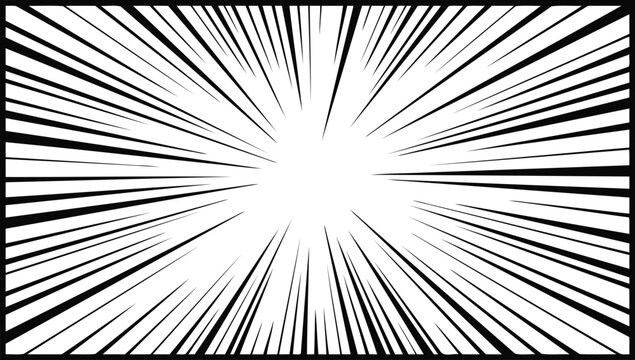 Focus lines converging toward the center emphasize dynamic action and narrative urgency in design.