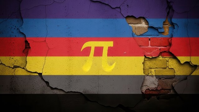 Cracked wall with polyamory flag and pi symbol design