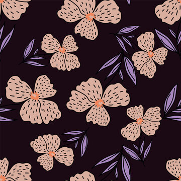 seamless plants pattern background with hand drawn flower , greeting card or fabric
