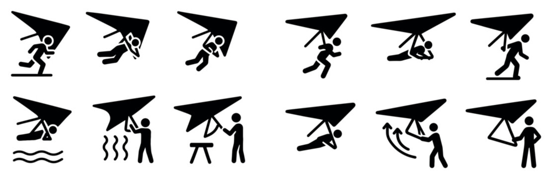 Adventure icons with hang glider person outline