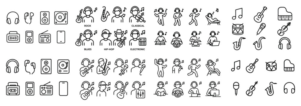Music genre icons and instruments set