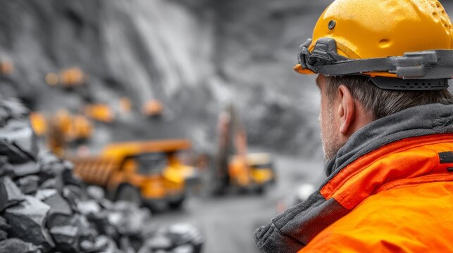 Supervisor Observing Inactive Excavation Zone with Safety Gear and Equipment