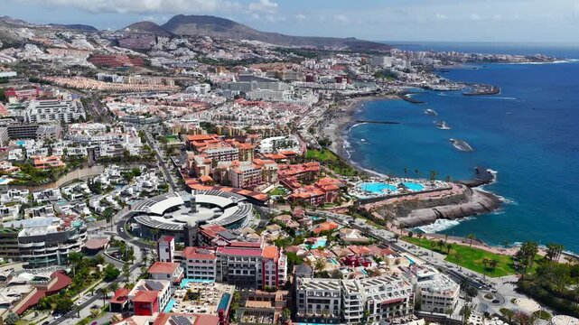 Aerial View of 5-Star Luxury Resorts and Pools at Playa del Duque; Costa Adeje Tenerife South