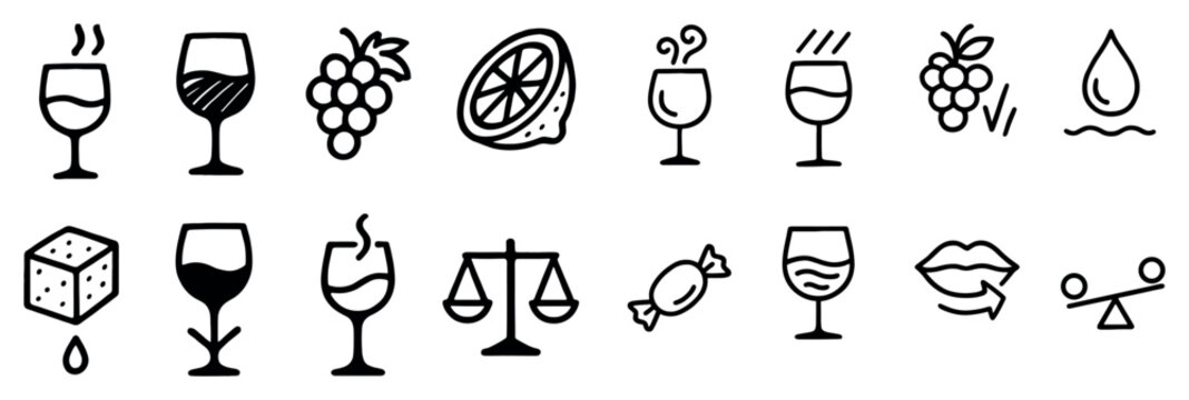 Drink icons with wine glass grape outline