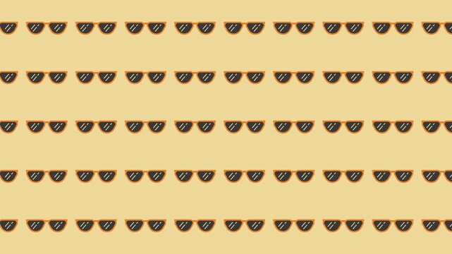 Pattern animation of orange sunglasses for beach day. Perfect for summer, travel, vacation themed designs, greeting cards, and social media posts.