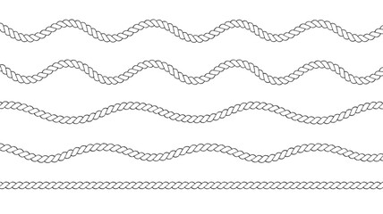 Rope knot pattern seamless border with twisted gray lines in repeating horizontal waves for premium textile design featuring nautical, sailor, marine © RASHIDAPARVIN