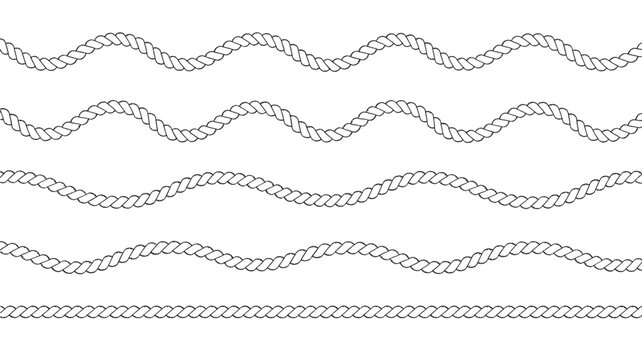 Rope knot pattern seamless border with twisted gray lines in repeating horizontal waves for premium textile design featuring nautical, sailor, marine