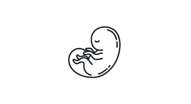 Black line drawing of a fetus in the womb curled up and sleeping peacefully