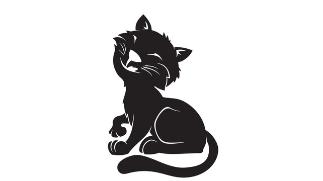 Cat mascot icon with playful silhouette, sharp claws, and flame-like ears, vector style on clean white background. featuring logo design, cute