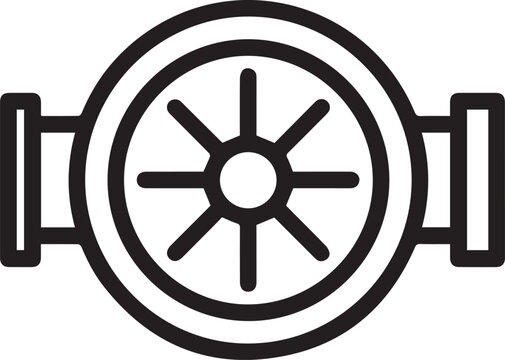 Professional Industrial Water Circulation Pump with Impeller Vector Icon for Engineering Manuals, HVAC Systems, Plumbing Diagrams, Fluid Dynamics Studies, Mechanical Designs, and Technical
