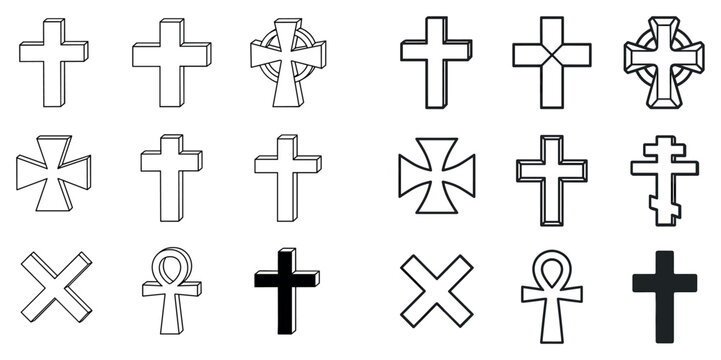 Religion icons with cross ankh maltese outline