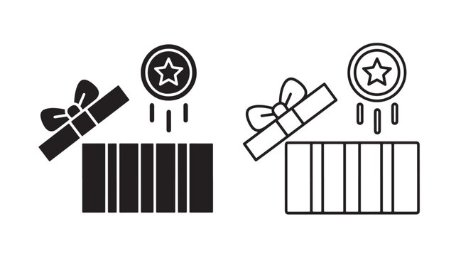 Premium cinema popcorn bucket icon with clapperboard, film stripes and star badge symbols for entertainment branding featuring theater, spotlight,