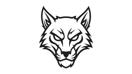 Fototapeta premium Wolf head mascot logo with fierce eyes, jagged fur line art, and premium monochrome vector style featuring animal icon, predator, wild animal with