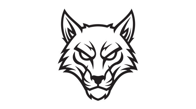 Wolf head mascot logo with fierce eyes, jagged fur line art, and premium monochrome vector style featuring animal icon, predator, wild animal with