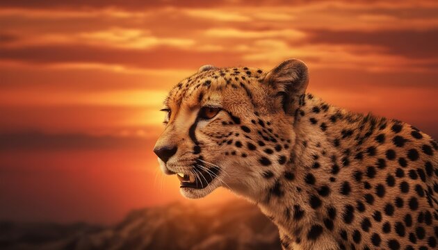 Leopard Silhouette at Sunset Over Golden African Savannah Aerial Drone Wildlife Landscape