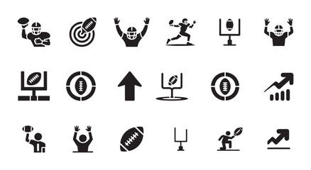 Fototapeta premium American football game vector icons set on white background.