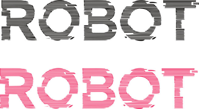 Glitch effect typography the word 'robot' in distorted digital styles