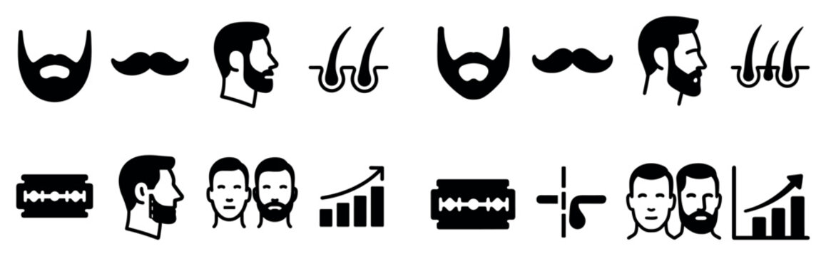 Grooming icons with beard razor profile minimal