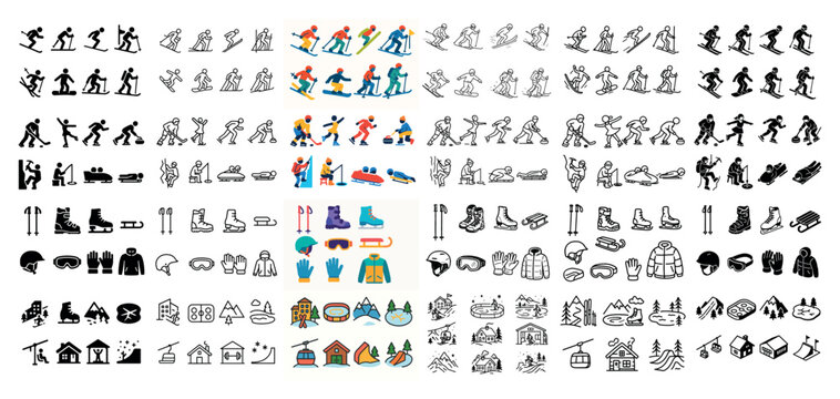 Winter sports and gear icon collection