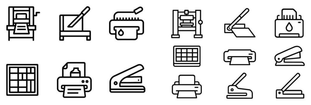 Print icons with printer stapler cutter outline