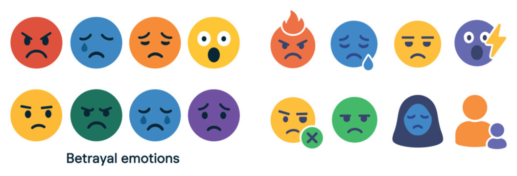 Emotion icons with face tear person flat colorful