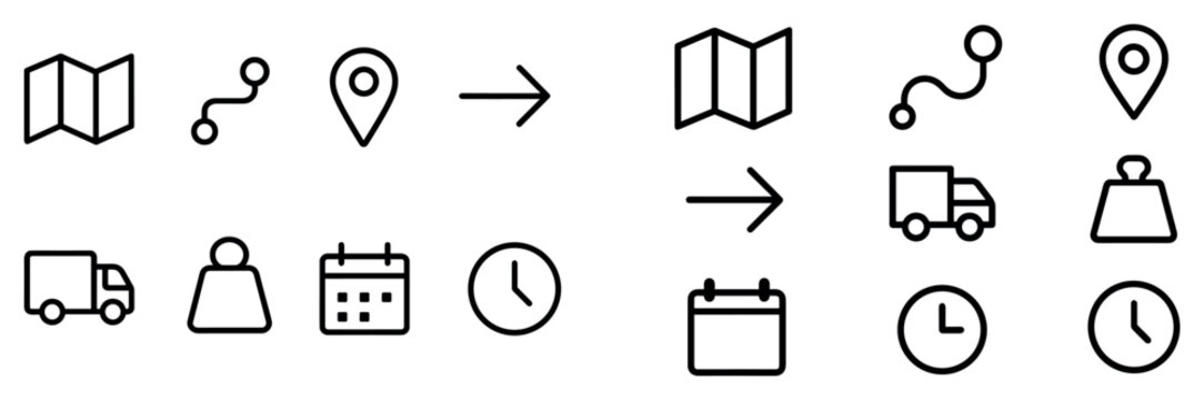 Navigation icons with map pin truck clean minimal