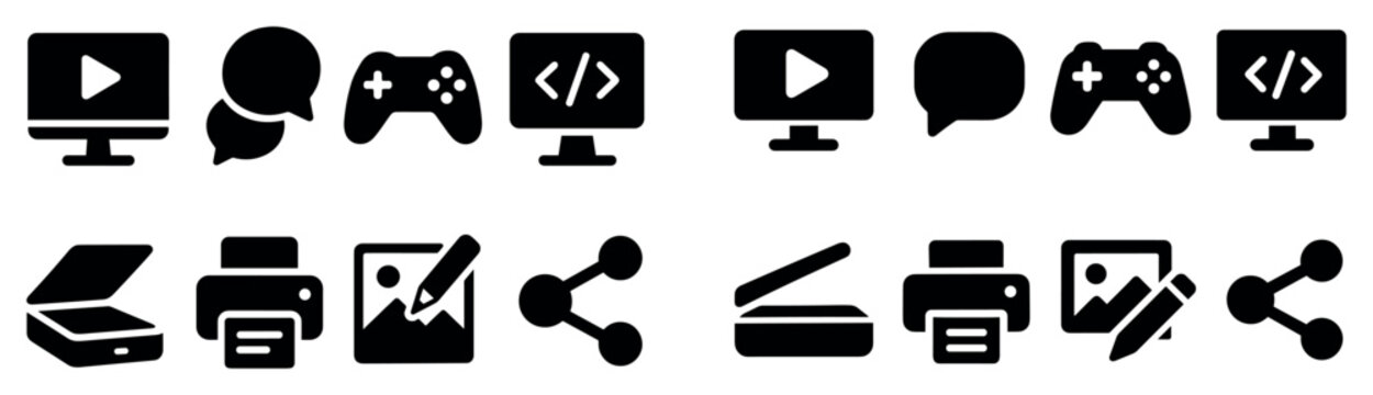 Media icons with monitor controller and scanner flat