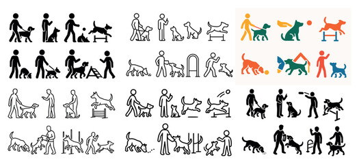 Naklejka premium Dog training icon set and activities