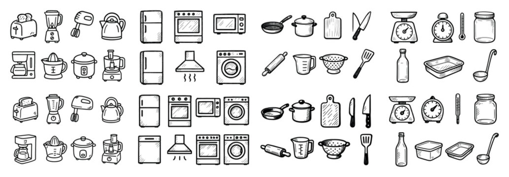 Hand-drawn kitchen appliance collection