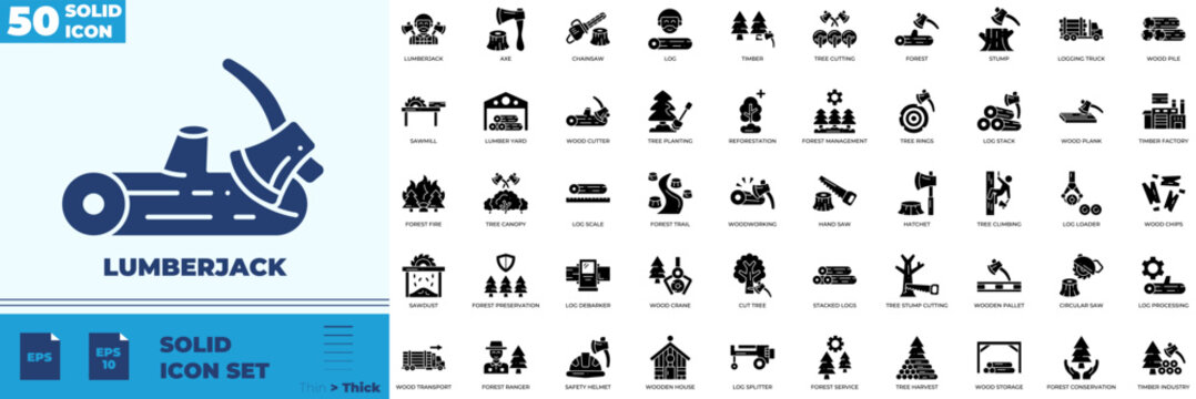 Lumberjack Solid Editable Icons set