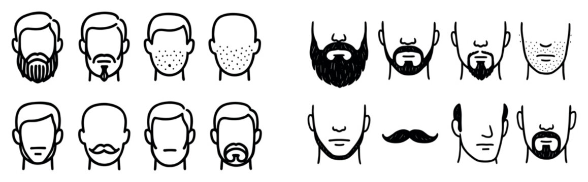 Facial icons with beard mustache minimal outline