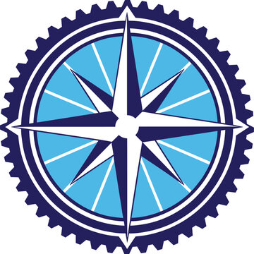 Compass rose nautical star symbol with gear wheel border abstract illustration.
