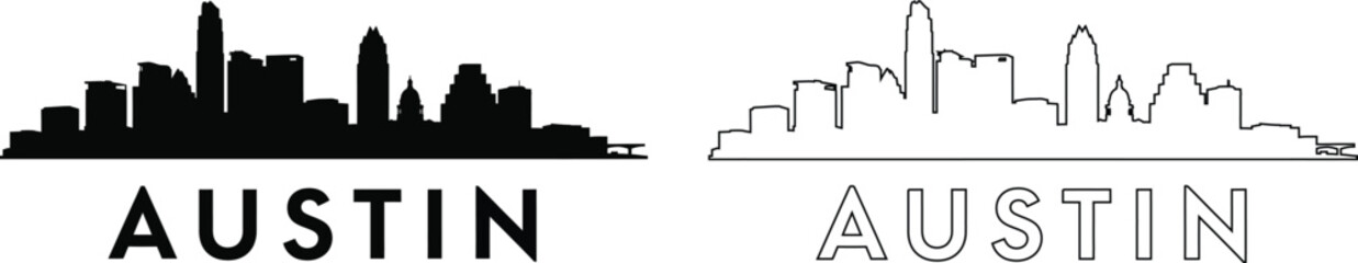 Austin texas skyline silhouette with city name typography © Tapan058