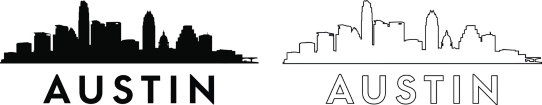 Austin texas skyline silhouette with city name typography