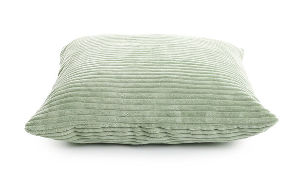 One soft green cushion isolated on white