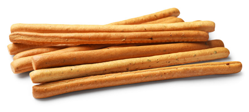 Delicious grissini isolated on white. Tasty breadsticks