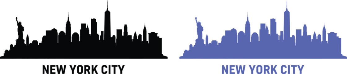 Obraz premium New york city skyline silhouette black and blue variations on white background