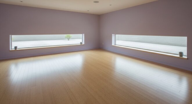 Empty Yoga or Dance Studio with Horizontal Windows