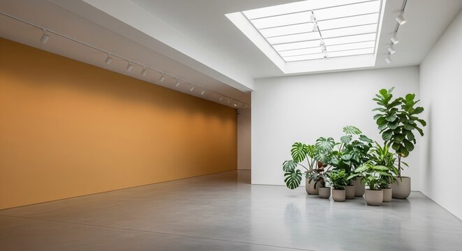 Wide Empty Studio with Skylight and Houseplants