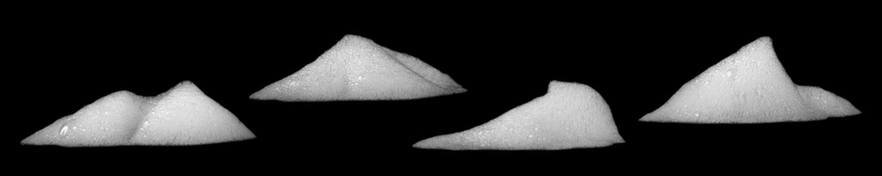 White soap foam bubbles isolated on black background, cleaning texture and detergent, abstract liquid surface, hygiene concept, washing product element, realistic foam pile for design and advertising