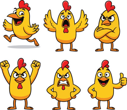 Yellow Chick Cartoon Character Set Vector Illustration