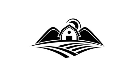 Farm barn with rolling hills, mountains, sun, and cultivated fields logo © ARDI