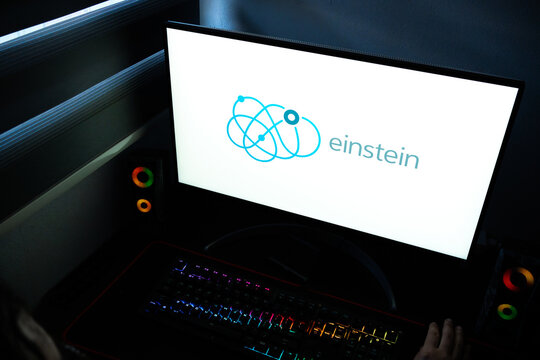 Punta Arenas, Chile &ndash; April 27, 2026: A computer monitor displaying the Salesforce Einstein artificial intelligence logo on a white screen